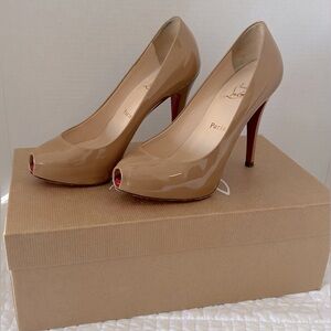 Christian Louboutin Open Clic 120 Patent Calf Camel Stilletos